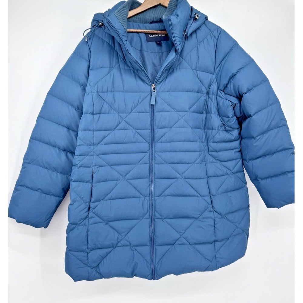 Lands End 2X Blue Down Puffer Hoodie Jacket Coat 20W Gorpcore plus